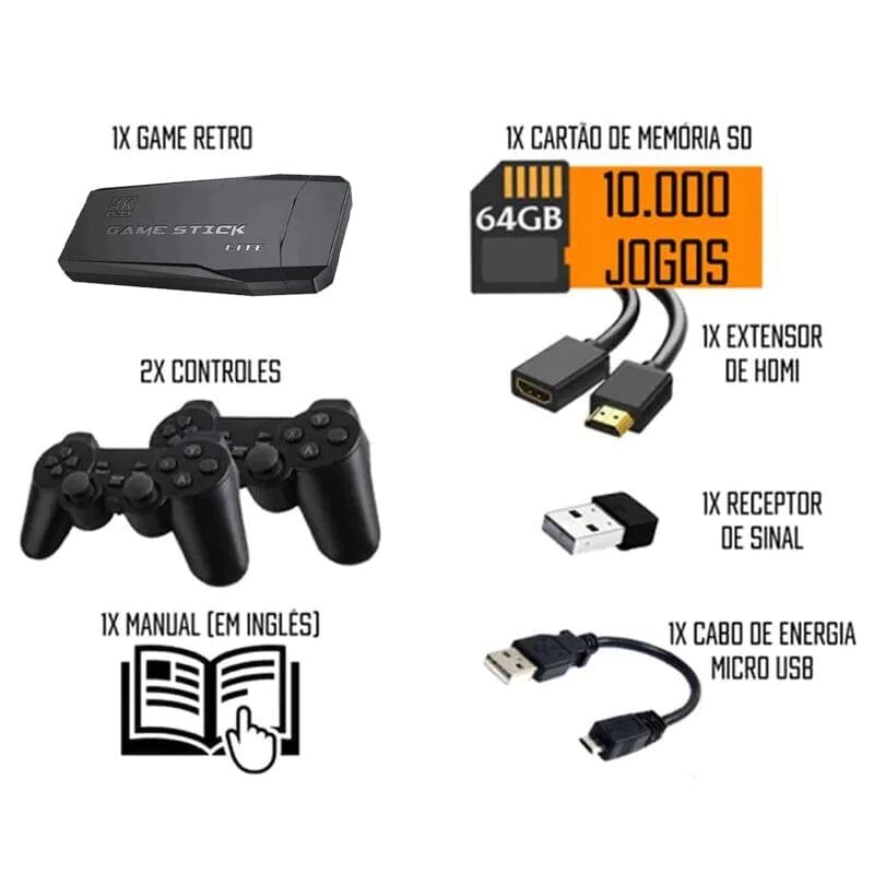 Game Stick com 10mil Jogo Retrô 4K com 2 Controles - Super Ofertas