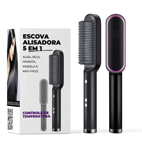 Escova Alisadora 5 em 1 Smooth Hair - Alisa, Seca, Hidrata, Modela e Anti-Frizz - Super Ofertas